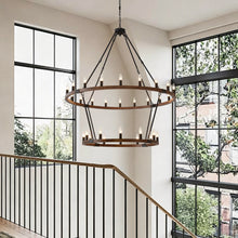 Load image into Gallery viewer, Large Solid Wood Wagon Wheel Chandelier, 2-Tier 32-Lights [Online Only]
