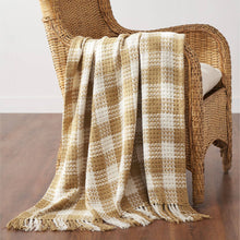 Load image into Gallery viewer, Golden Wheat Woven Check Throw Blanket with Fringe 50x60
