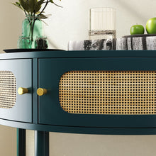 Load image into Gallery viewer, Boho Rattan Semi Circle End Table With Sliding Rattan Door [Online Only]
