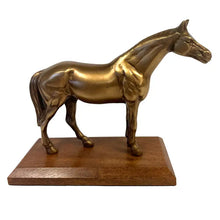Load image into Gallery viewer, Antiqued Brass Horse On Wood Stand

