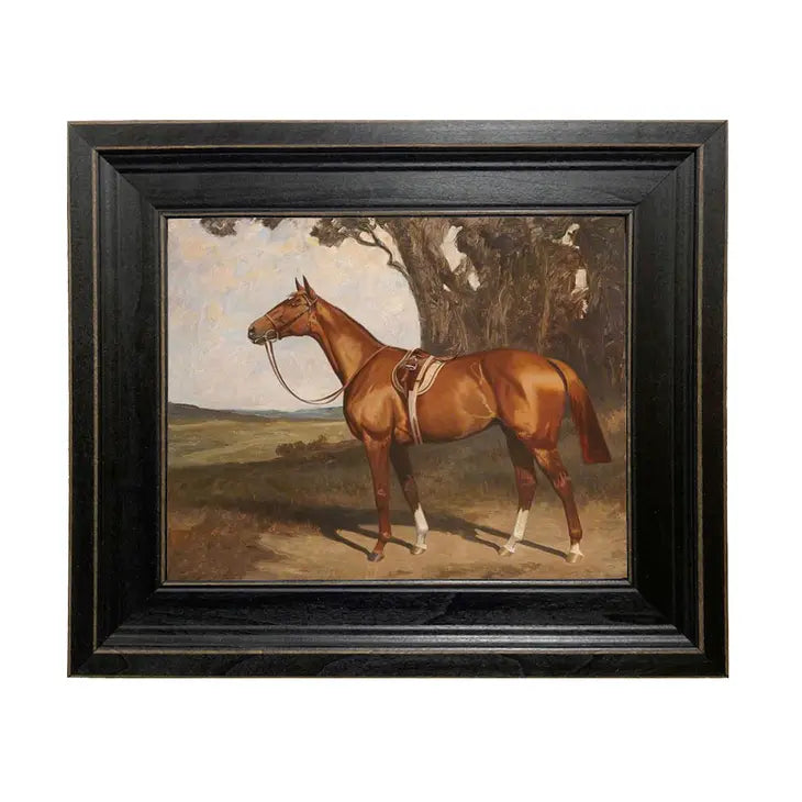 8x10 Saddled Chestnut Racehorse Framed Oil Canvas