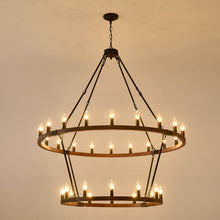 Load image into Gallery viewer, Large Solid Wood Wagon Wheel Chandelier, 2-Tier 32-Lights [Online Only]
