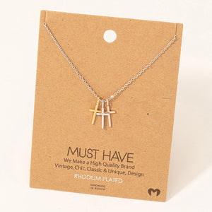 Triple Cross Pendant Necklace (Gold or Silver)