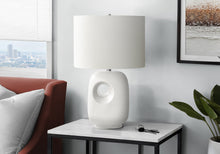 Load image into Gallery viewer, Contemporary White Ceramic Table Lamp with Ivory Shade [Online Only]
