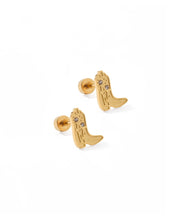 Load image into Gallery viewer, Screwback Stud Earrings - Daisy Cowgirl Boot Gold
