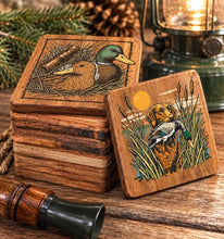 Load image into Gallery viewer, Acacia Wood Coasters Duck Fishing Hunting
