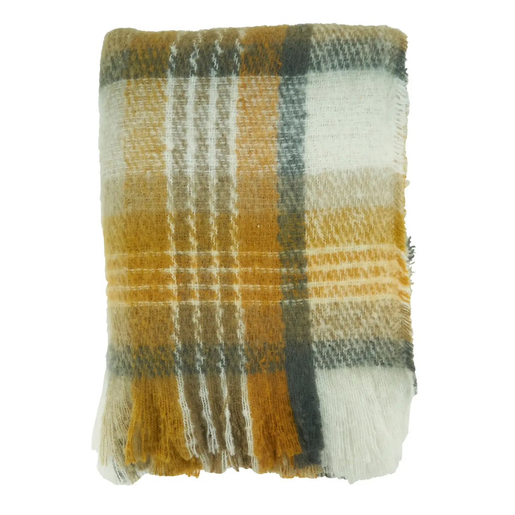 Faux Mohair Mustard Check Throw