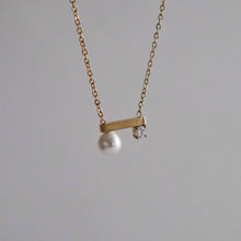 Load image into Gallery viewer, Pearl and Cubic Zirconia Bar Necklace
