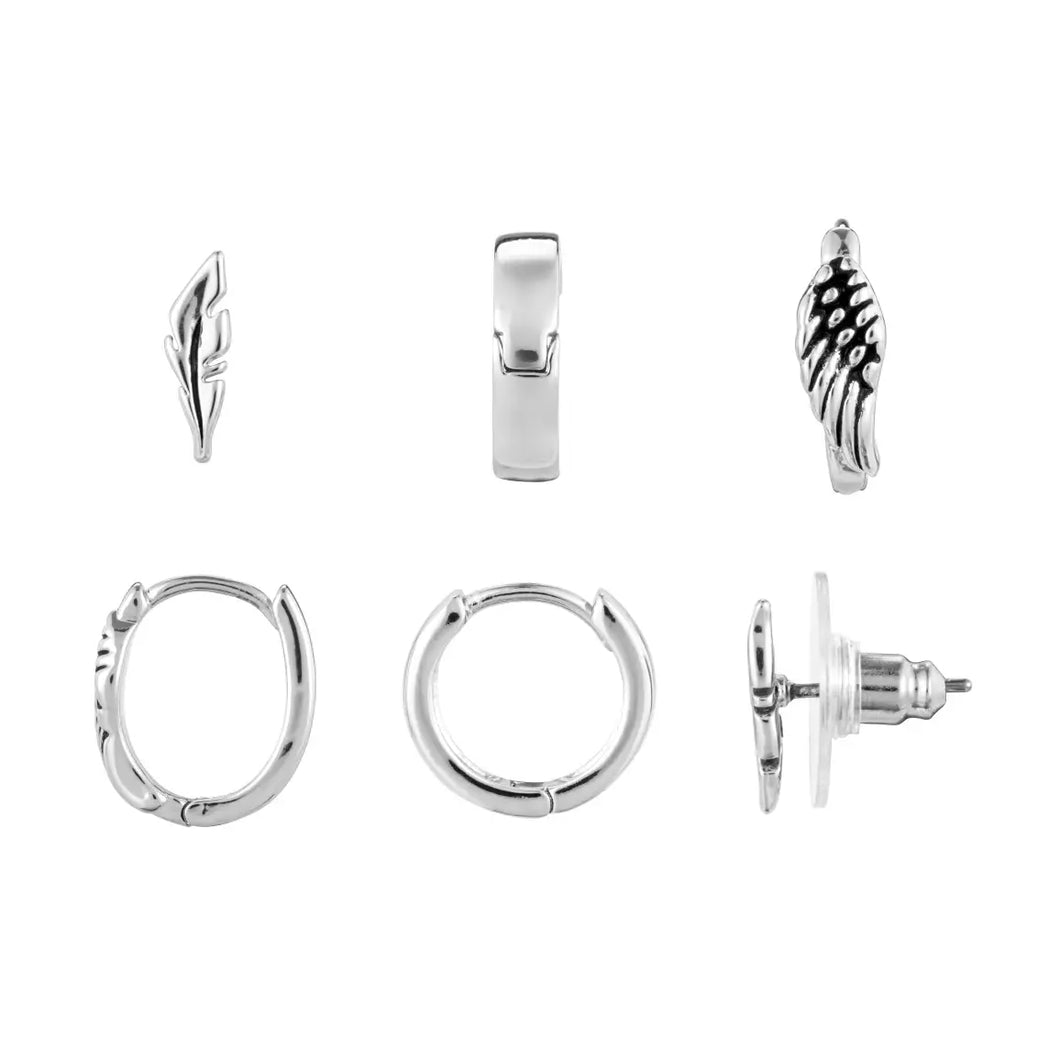 Dainty Wing Earrings Set of 3 - Silver