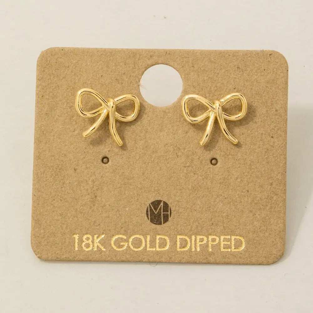 Gold Dipped Wire Ribbon Bow Stud Earrings (2 Colors)