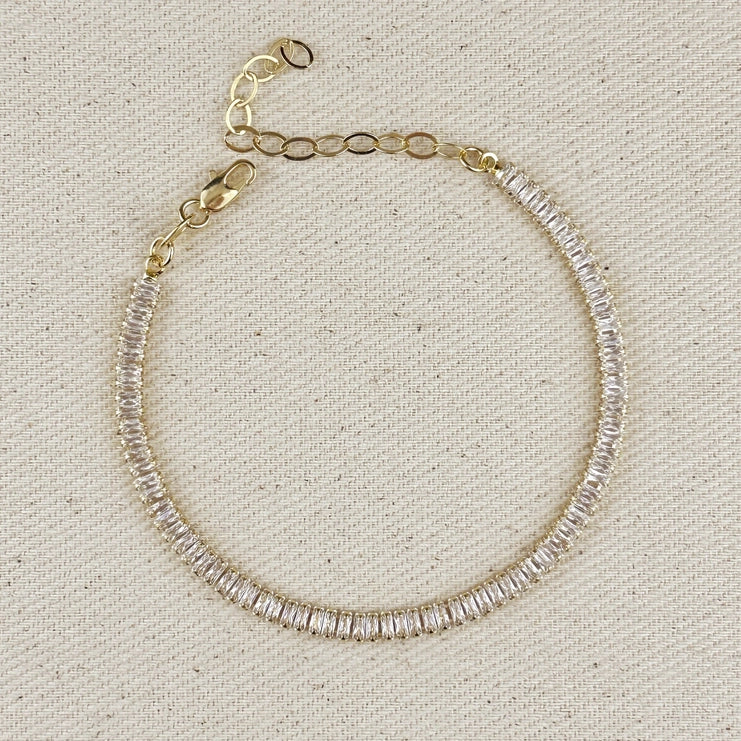 18k Gold Filled Baguette Cut Cz Tennis Bracelet