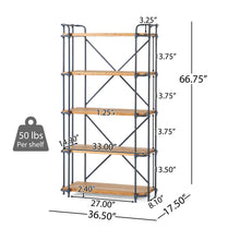 Load image into Gallery viewer, Yorktown Industrial 5 Shelf Bookcase with Metal Pipework and Solid Fir [Online Only]
