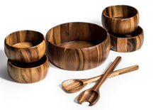 Load image into Gallery viewer, Large Acacia Wood Salad Bowl with Servers and 4 Individual Bowls [Online Only]

