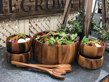 Load image into Gallery viewer, Large Acacia Wood Salad Bowl with Servers and 4 Individual Bowls [Online Only]
