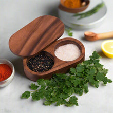 Load image into Gallery viewer, Acacia Wood Salt &amp; Pepper Pinch Pot with Cover [Online Only]
