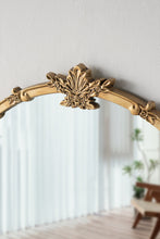 Load image into Gallery viewer, 30x31" Round Wall Mirror with Gold Finish and Decorative Leaf Crest [Online Only]
