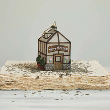 Load image into Gallery viewer, Hand-Painted Glass Greenhouse Ornament w/ Glitter &quot;Merry Christmas&quot;
