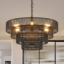 Load image into Gallery viewer, Rustic 4-Tier Hemp Rope Chandelier
