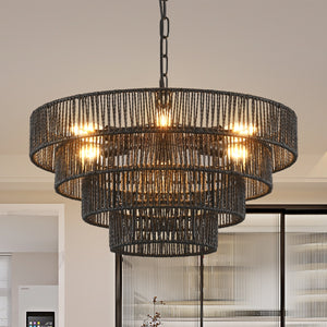 Rustic 4-Tier Hemp Rope Chandelier