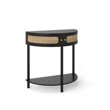 Load image into Gallery viewer, Boho Rattan Semi Circle End Table With Sliding Rattan Door [Online Only]
