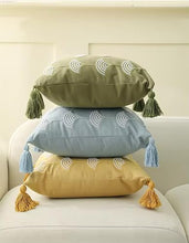 Load image into Gallery viewer, Hand Beaded Embroidery Ginkgo Leaf Throw Pillow with Tassel 18" W x 18" L [Online Only]
