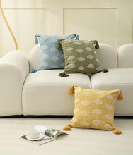 Load image into Gallery viewer, Hand Beaded Embroidery Ginkgo Leaf Throw Pillow with Tassel 18" W x 18" L [Online Only]
