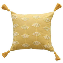 Load image into Gallery viewer, Hand Beaded Embroidery Ginkgo Leaf Throw Pillow with Tassel 18" W x 18" L [Online Only]
