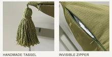 Load image into Gallery viewer, Hand Beaded Embroidery Ginkgo Leaf Throw Pillow with Tassel 18" W x 18" L [Online Only]
