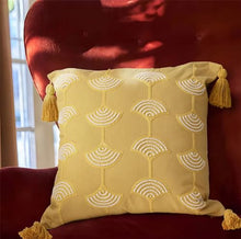 Load image into Gallery viewer, Hand Beaded Embroidery Ginkgo Leaf Throw Pillow with Tassel 18" W x 18" L [Online Only]
