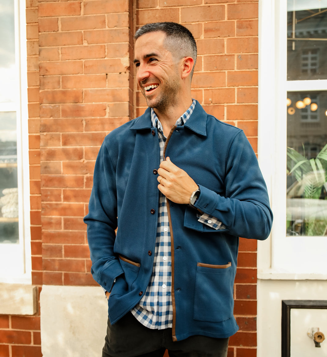 Navy Waffle Smoking Jacket