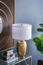 Load image into Gallery viewer, Round Aluminum Sheet Gold Table Lamp with White Fabric Shade [Online Only]
