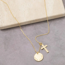 Load image into Gallery viewer, Gold Dipped Cross and Coin Pendant Chain Necklace
