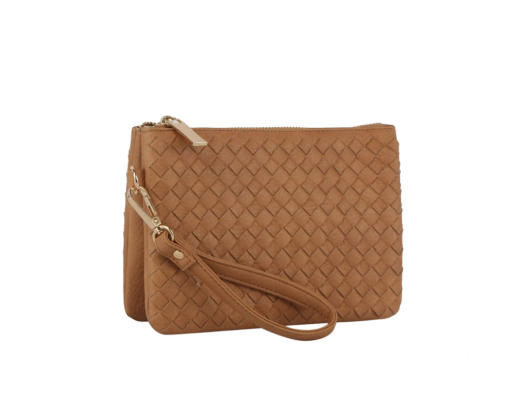 Woven Tripe Comparament Convertible Clutch Crossbody Wristlet