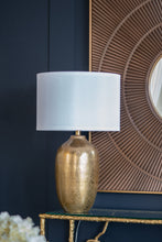 Load image into Gallery viewer, Round Aluminum Sheet Gold Table Lamp with White Fabric Shade [Online Only]

