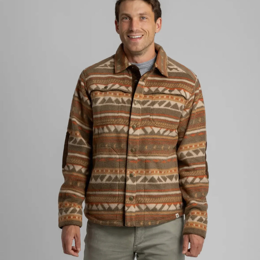 Men's Bear Heavy Fleece Shirt Jacket Sepia Aztec Stripe