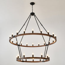 Load image into Gallery viewer, Large Solid Wood Wagon Wheel Chandelier, 2-Tier 32-Lights [Online Only]
