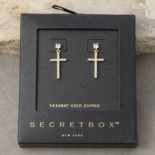 Load image into Gallery viewer, Pave Cz Cross Dangle Drop Earrings
