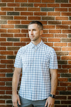 Load image into Gallery viewer, Navy Light Blue Windowpane Short-Sleeve Shirt
