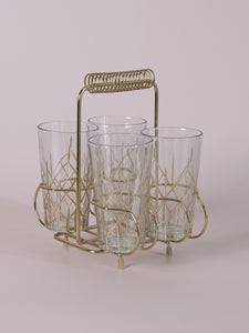 Drinking Glasses in Metal Caddy Set