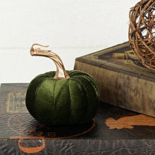 Load image into Gallery viewer, 4 in Green Velvet Pumpkin with Golden Stem
