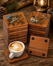 Load image into Gallery viewer, Acacia Wood Coasters Duck Fishing Hunting
