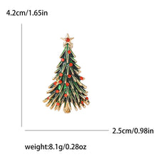 Load image into Gallery viewer, Green Enamel Christmas Tree Brooch with Red Rhinestones
