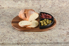 Load image into Gallery viewer, Acacia Wood Charcuterie Serving Tray with 2 Triangular Ceramic Bowls
