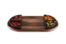 Load image into Gallery viewer, Acacia Wood Charcuterie Serving Tray w/ 4 Triangular Ceramic Bowls [Online Only]
