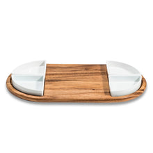 Load image into Gallery viewer, Acacia Wood Charcuterie Serving Tray w/ 4 Triangular Ceramic Bowls [Online Only]
