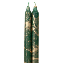 Load image into Gallery viewer, 12" Decorative Taper Candles Set of 2 | Hunter Green w/Gold
