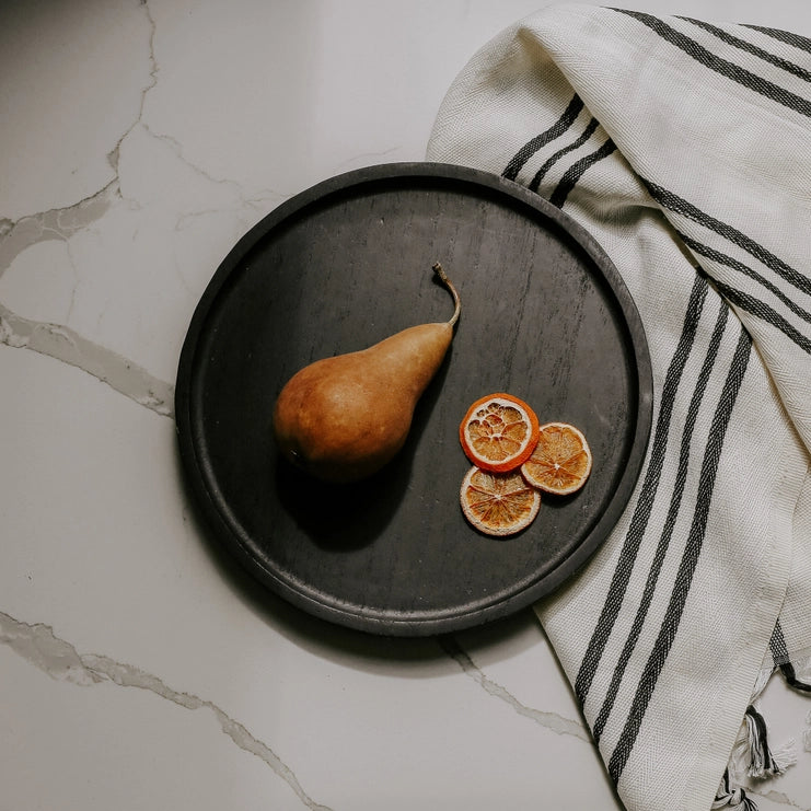 Large Black Round Wood Tray