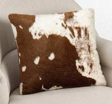 Load image into Gallery viewer, Rustic Faux Fur Cow Hide 18 x 18 Inch Decorative Throw Pillow with Case &amp; Insert [Online Only]
