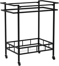 Load image into Gallery viewer, Black Metal Bar Cart with 2 Glass Shelves
