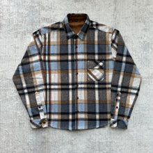 Load image into Gallery viewer, Tan Light Blue Long-Sleeved Flannel Shirt
